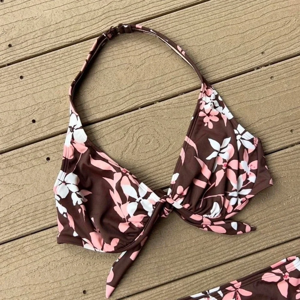 Vintage Y2K 2006 Victoria's Secret Brown & Pink Floral Bikini Set Swimsuit‎
